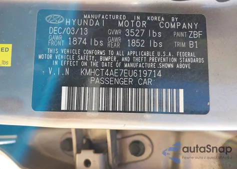 2014 Hyundai Accent Gls from USA, damaged, VIN KMHCT4AE7EU619714